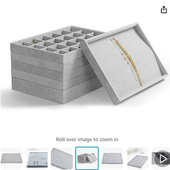 7 Slots Velvet Jewelry Display Tray Ring Earrings Organizer Trays | stackable - Picture 5 of 9